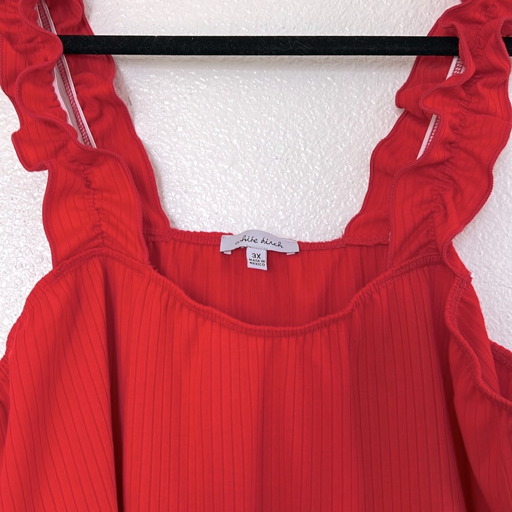 white birch Red Ribbed Ruffle-Strap Tank Top - Picture 5 of 5